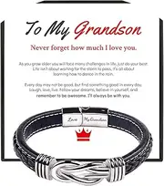 [BGYVNU] To My Son/To My Grandson Bracelet- "I Will Always Be With You" Braided Leather Bracelet for Men Boys, Stainless Steel Inspirational Wristband Gifts for Him