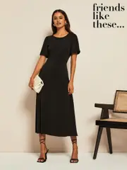 Friends Like These Black ITY Flutter Short Sleeve Midi Dress (AY9672) | $60