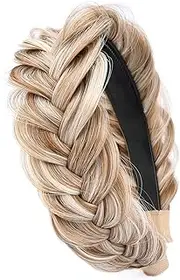 DIGUAN Wide Messy Braided Headband with Teeth Synthetic Hair Plaited Headband High Elasticity Braids Chunky Fishtail Braided Hair Band Hairpiece for Girls Women (Sandy Blonde, Wide)