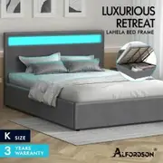 ALFORDSON Bed Frame King Size RGB LED Gas Lift Base Platform Storage Grey