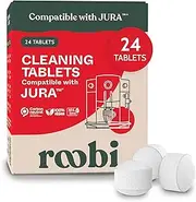 Roobi Compatible Cleaning Tablets for Jura. 24 Jura Cleaning Tablets for Automatic Espresso Coffee Machines. 100% Vegan, Carbon Neutral.