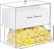 Acrylic Dryer Sheet Holder and Dispenser - Container Box for Laundry Room Organization, Storage for Fabric Sheets, Dryer Balls, Clothes Pins, Laundry Pods