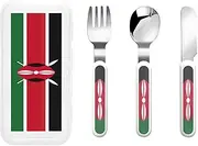Flag Of Kenya 3 Piece Set For Camping Stainless Steel Flatware, Spoon, Fork, Knife, Ideal For Outdoor