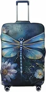 [CADREWY] Art Blue Dragonfly Print Travel Suitcase Cover Luggage Protector with Elastic Anti Scratch for Carry On, Black, X-Large