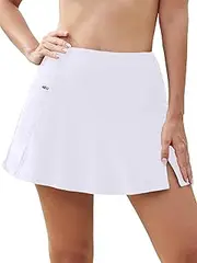 [SHEKINI] Women's Pleated High Waisted Swim Skirt Side Split Swimsuit Bottoms Zipper Pockets Bathing Suit Bottom