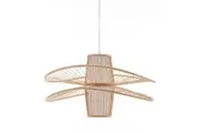 New Oriental Natural Hand-Woven Bamboo 2-Layer Double Wide Brim Hanging Pendant Lamp Light
