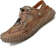 [MAIZUN] Men's Closed Toe Leather Sandals Adjustable Slip-on Fisherman Hiking Shoes Casual Outdoors Lightweight Walking Summer Beach Mule Sandals Size 7-11