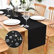 Waterproof Faux Linen Table Runner Farmhouse Black Table Runner 90 Inches Long Rustic Washable Table Runner Dresser Scarf for Kitchen Dining Room Indoor Outdoor 13x90 Inch