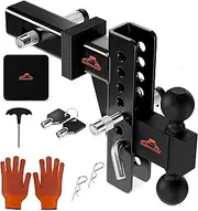 RoofPax Adjustable Trailer Hitch Ball (2' x 2 5/16" Ball) 8-Inch Drop/Rise Towing Ball Mounts Aluminum Drop Hitch, and 2 Inch - Black Trailer Hitch Receiver - Heavy Duty Truck Tow Hitch
