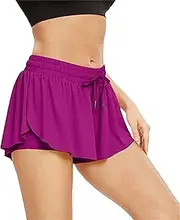 [Aosufei] Women's Drawstring Flowy Solid Athletic Skirt High Waist Ruched Running Skirt Casual Ruffle Tennis Skirts