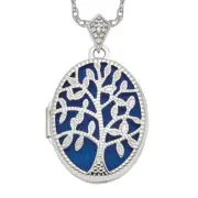 925 Sterling Silver Diamond Tree of Life Photo Locket Necklace