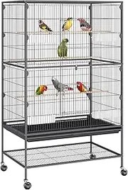 VEVOR 52 inch Standing Large Bird Cage, Carbon Steel Flight Bird Cage for Parakeets, Cockatiels, Parrots, Macaw with Rolling Stand and Tray