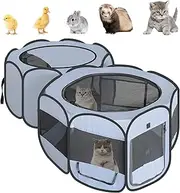 Small Animals Playpen Pop up Small Pet Cage Enclosure Hutch Kennel Tent Chick Run Brooder Box Coop Portable Foldable Outdoor Yard Fence for Kitten Ferret Puppy Guinea Pig Rabbit Hamster Chinchillas