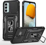 [Ylzhe] for Samsung Galaxy A15 5G/4G Case with Slide Camera Cover 360° Kickstand Ring Holder,Heavy Duty Protective Shockproof Phone Back Military Grade Protective Cover for Galaxy A15 5G/4G Black
