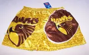 Hawthorn Hawks Logo AFL Mens Yellow Brown Satin Boxer Shorts Size M New
