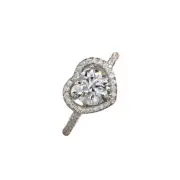 Moissanite Ring w Halo - Promise Ring GRA Cert 1 Carat 925 Sterling Size 5-6