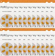 PUREgrey Hearing Aid Batteries Type 13-Pack of 120 Hearing Aid Batteries Designed for Highest Performance - Pack of 20 Blister Packs of 6 Hearing Aid Batteries - PR48 Colour Code Orange 1.45 Volt