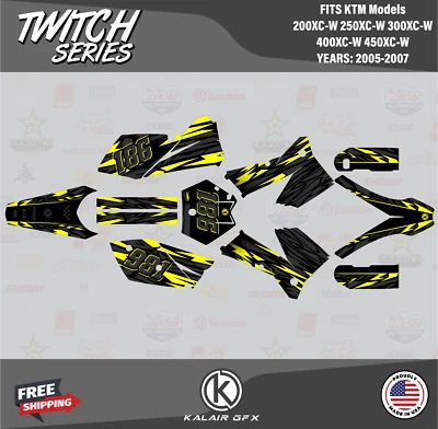 Graphics Kit for KTM 200 250 300 400 450XC-W (2005-2007) Twitch - Yellow