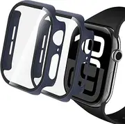 Hianjoo (2 Pack) Case Compatible with Apple Watch Series 10 46mm 2024, New Watch 10 Built-in Tempered Glass Screen Protectors Cover Thin Overall Replacement for iWatch S10 46mm, Blue