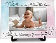 Twins Baby Pictures Frame, Watercolor Baby Photo Frame with Stand, Twins Gifts for Babies, New Baby Gifts For New Mom Dad, Home Living Room Bedroom Decoration -a74