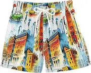 [RPLIFE] Kids Swimming Shorts, Anti Chafe Swim Trunks Boys 2 T, City Street Watercolor