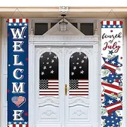 4th of July Decorations Outdoor,Porch Banner Independence Day Couplets National Day Door Banner American Flag Welcome Sign Door Hanging Flag
