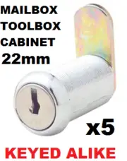 5x 22mm Letterbox lock cam lock draw lock mail box lock Tool box lock Cabinet