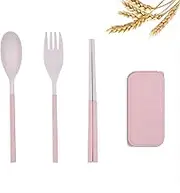 Foldable Utensils Set with Case, 3 Sets Reusable Wheat Straw Cutlery Fork Spoon Chopsticks Set for Outdoor Travel Picnic Office School Camping, Portable Collapsible BPA Free Tableware for Kids Adult
