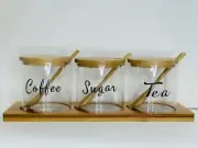 Spice Jars Set of 3 with wooden spoon and bamboo rack