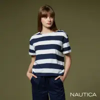 在飛比找momo購物網優惠-【NAUTICA】女裝 粗條紋短袖T恤(白)