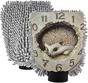XYMZR Absorbent Microfiber Car Wash Mitt Clock Hedgehog, Funny Cute Anime Scratch Free for Cars Cleaning, Home Cleaning Mitts, 2 Pack, 10.24” L x 7.09” W