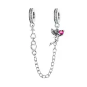 Sterling Silver Sparkling Safety Chain Charm Bead Bracelet Women Jewelry c