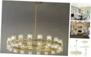 Modern 36" Gold Chandelier, K9 Crystal Chandeliers for Dining Room, Round