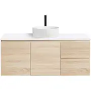 CIBO 1200mm Coast Veneer Nordic Wall Hung Bathroom Vanity With Fluted White Gloss Basin