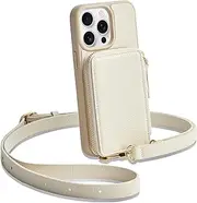 ZVE for iPhone 13 Pro Max Wallet Case Crossbody, Phone Case with Card Holder Wrist Strap, Zipper Leather RFID Blocking Purse Cover Women for iPhone 13 Pro Max, 6.7", 2021- Beige