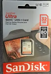 SanDisk 32GB Ultra SDHC UHS-I Memory Card Class 10 80 MB/s Full HD Camera