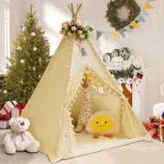 Teepee Tent for Kids with Padded Mat Cotton Canvas Kids Tent with Pompom for ...