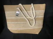 West Loop Straw Robe Handle Zip-Closure Inner Pocket Lined Beach Tote Bag NWT
