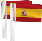 Spain Handheld Small Flag Set,10 PCS 5×8 Inch Mini Spanish Hand Held Banner,Tiny Digital Printed Polyester Banner