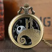 Silver/Bronze/Black Hollow Out Christmas Girl Skull Quartz Pocket Watch Chain