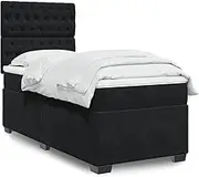 vidaXL King Single Box Spring Bed with Pocket Spring Mattress - Black Velvet, Adjustable Headboard, Mattress Topper Included