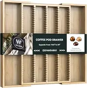 [WELL WENG] Expandable Bamboo Organizer Holder for Counter Drawer - Compatible with Nespresso Vertuo Capsules - Tea Bags Storage (Natural), NV052