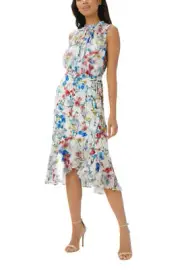 Adrianna Papell Crew Neck Back Zipper Sleeveless Floral Chiffon Midi Dress