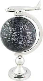 Globe 1930s Plane Flying Above Bronze Silver Writing Shiny Nickel Paper