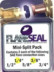 FlareSeal Model MSP-0406 Leak Free SAE Flare Connections - Refrigerant Leaks Refrigeration, HVAC, Ductless, Schrader Valve or Mini Split Applications (1/4", Mini Split Pack - (2) 1/4" and (2) 3/8")