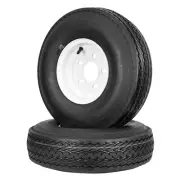 Trailer Tires On Rims 570-8 5.70-8 5 Lug on 4.5" White Wheel 6PLY, Set of Two