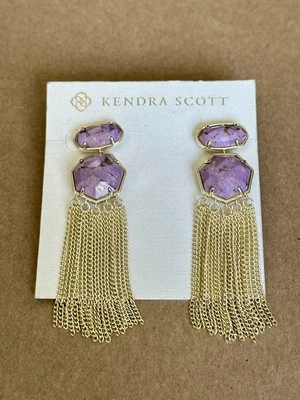 Kendra Scott Light Purple Gold Chain Tassel Statement Earrings