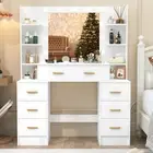 White Dressing Table Set with Large LED Lights Mirror Vanity Table Makeup Desk