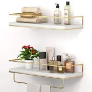 Floating Shelves - Set of 2, Wall Mounted Hanging Shelves with Golden White