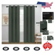 Elegant Greyish Green Thermal Blackout Curtains - 42"w x 95"l, Machine Washable